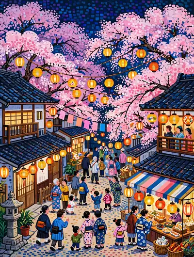 日本花见·夜樱灯笼