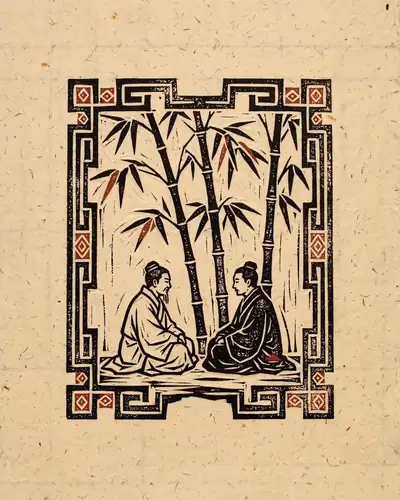 竹林七贤砖印模画