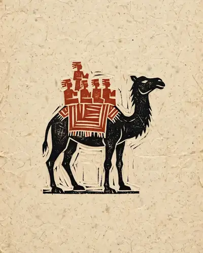 陶骆驼载乐舞三彩俑